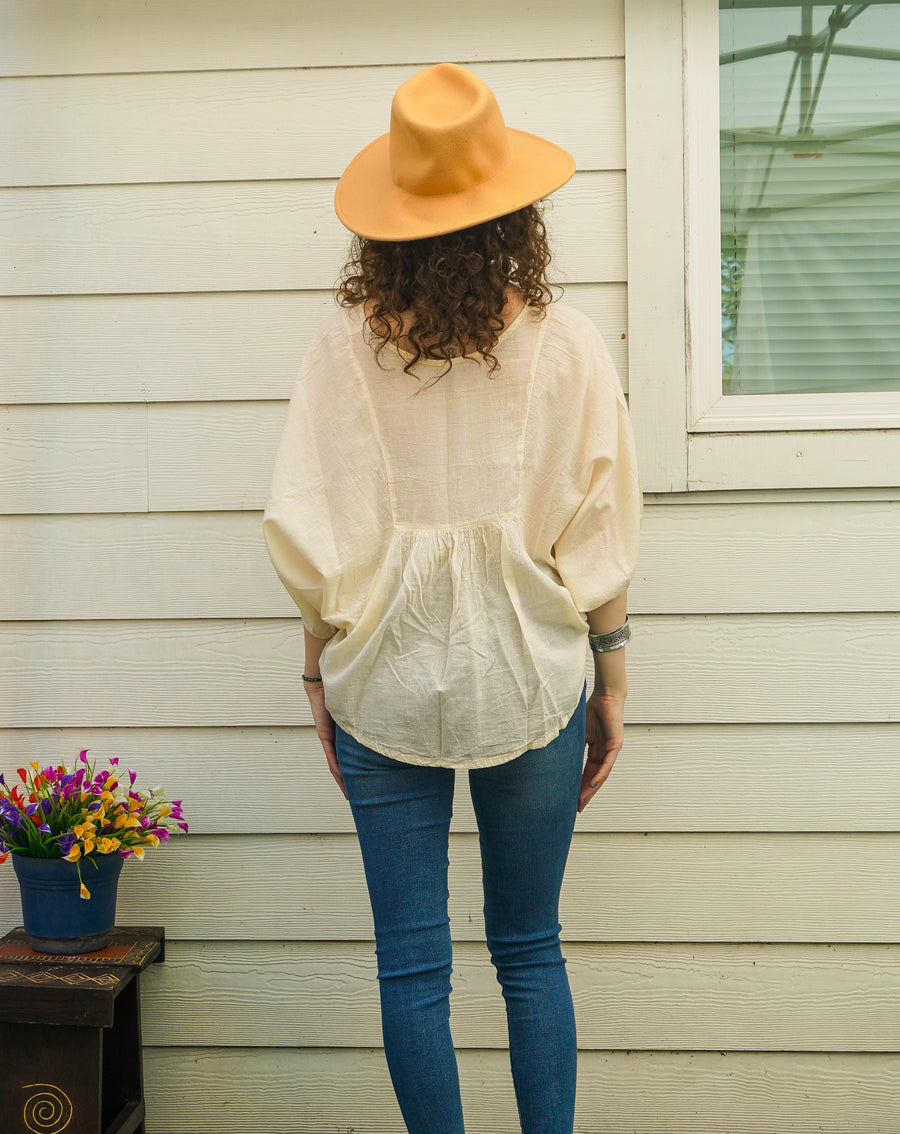 Ivory Raw Natural Cotton Gauze Boho Minimalist Blouse