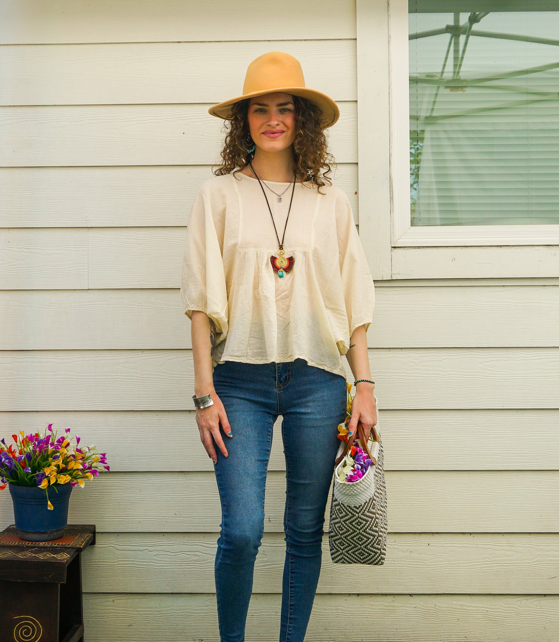 Ivory Raw Natural Cotton Gauze Boho Minimalist Blouse