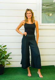 Black Double Gauze Wide Legs Palazzo Pants