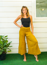 Mustard Yellow Double Gauze Wide Legs Palazzo Pants