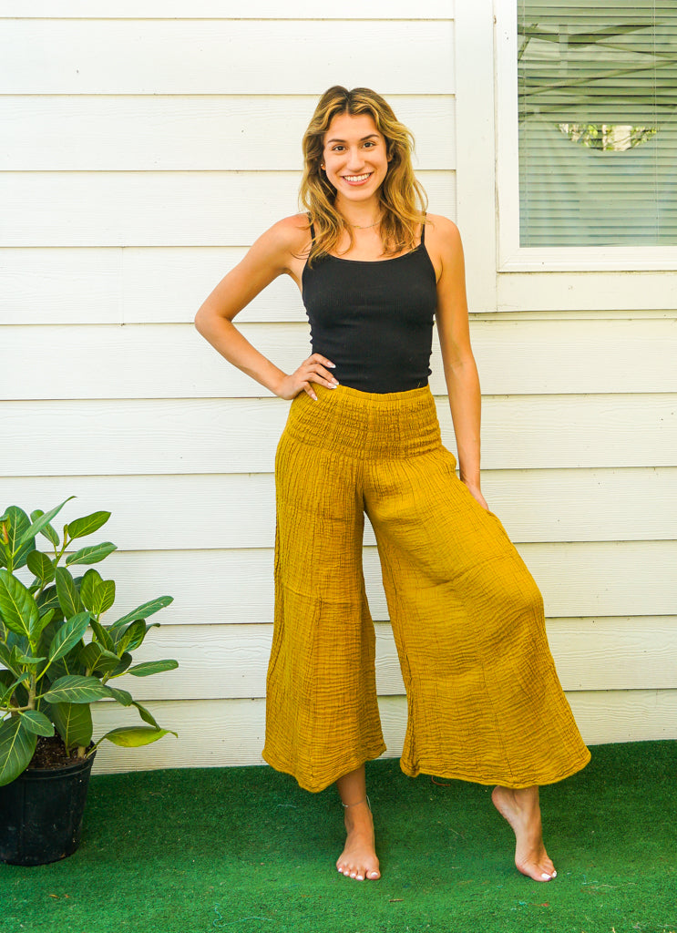 Classic Cropped Linen Pants in Mustard Color / OFFON CLOTHING - Etsy