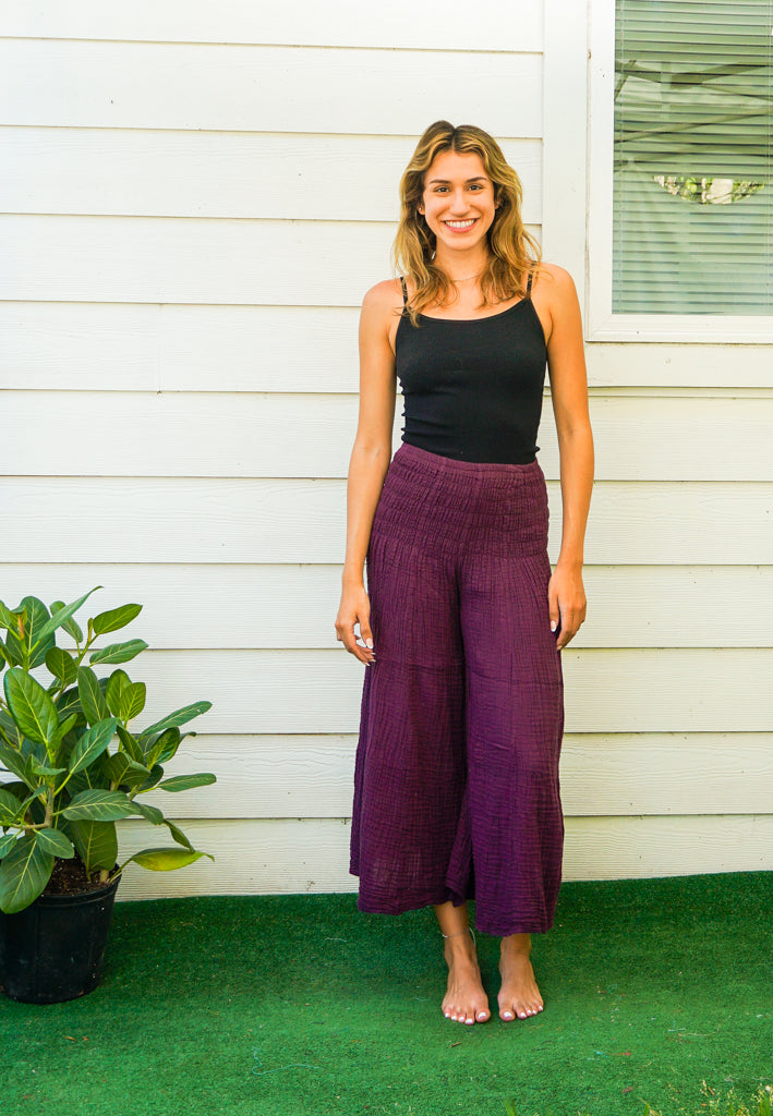 Purple Double Gauze Wide Legs Palazzo Pants