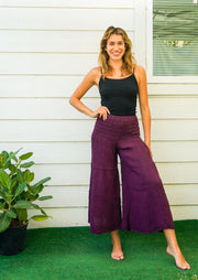 Purple Double Gauze Wide Legs Palazzo Pants