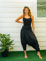 Solid Black Low Cut Harem Pants