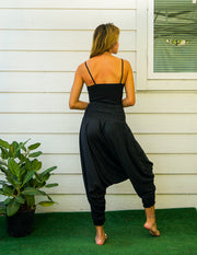 Solid Black Low Cut Harem Pants