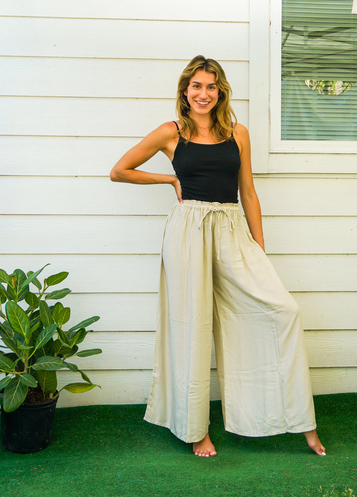 Natural Wide Leg Palazzo Pants