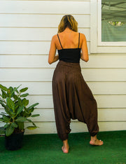 Solid Brown Low Cut Harem Pants