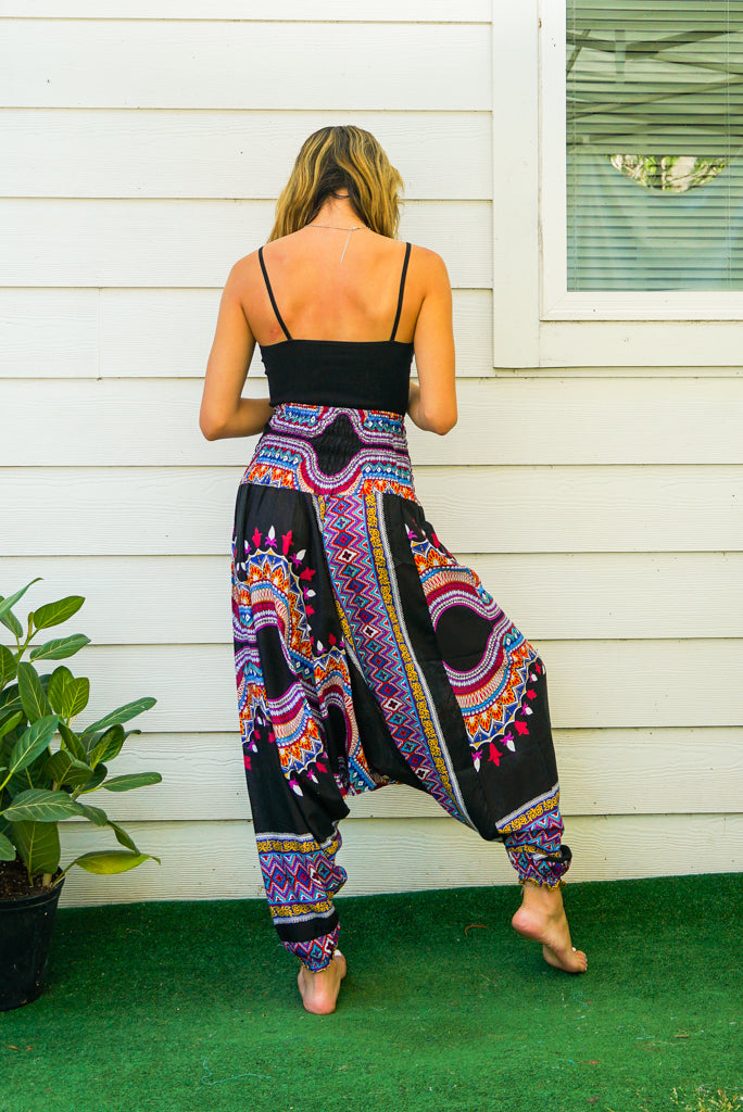 Black Pink Tribal Low Cut Pants