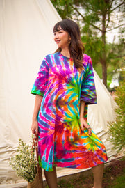 Sunkissed Waves Hand Dyed Boho Cotton Dress with Pockets