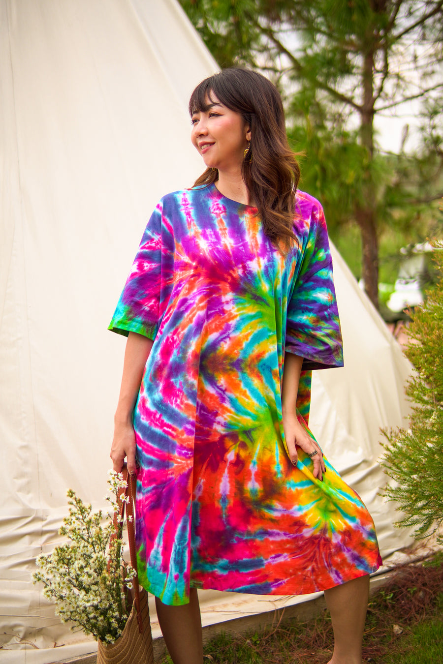 Sunkissed Waves Hand Dyed Boho Cotton Dress with Pockets