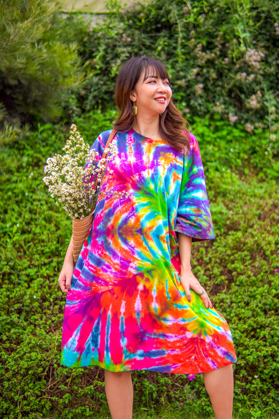 Sunkissed Waves Hand Dyed Boho Cotton Dress with Pockets