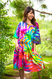Sunkissed Waves Hand Dyed Boho Cotton Dress with Pockets