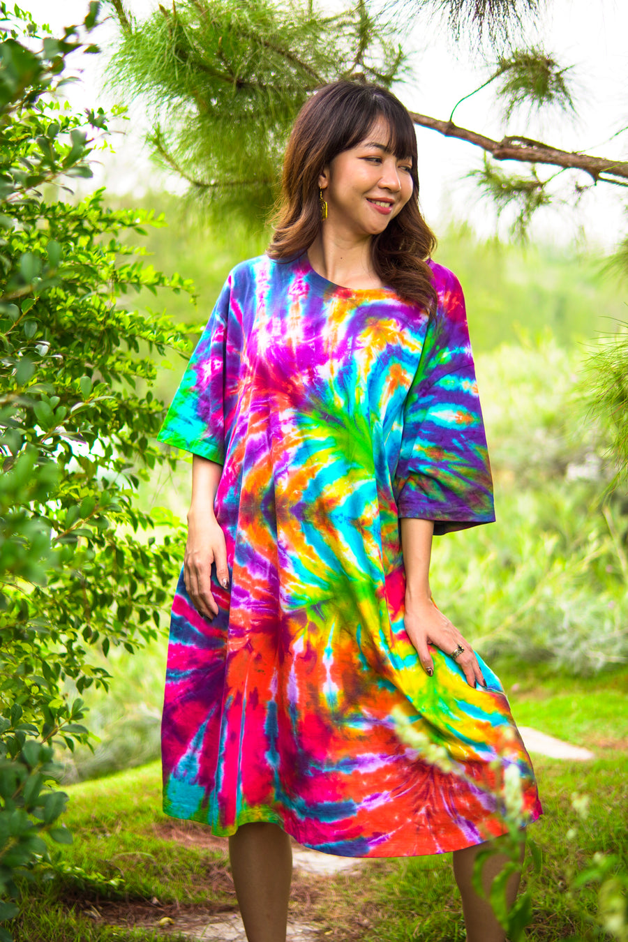 Sunkissed Waves Hand Dyed Boho Cotton Dress with Pockets
