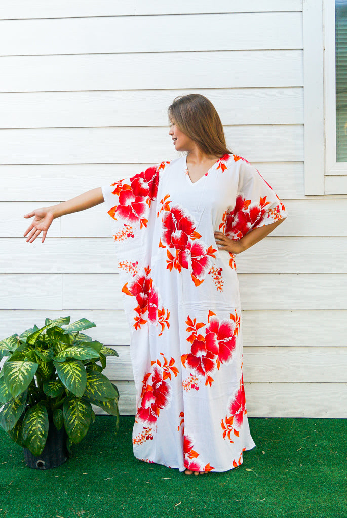 Orange White Hibiscus Kaftan