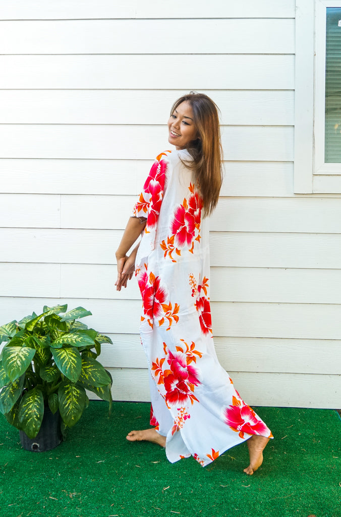 Orange White Hibiscus Kaftan