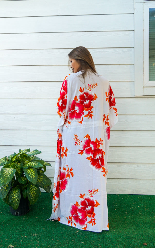 Orange White Hibiscus Kaftan