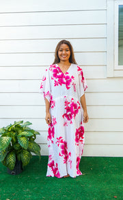 Pink White Hibiscus Kaftan