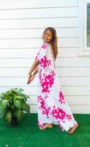 Pink White Hibiscus Kaftan