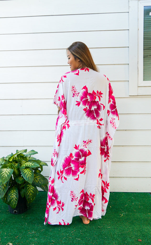 Pink White Hibiscus Kaftan