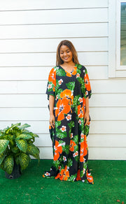 Orange Tropical Hibiscus Kaftan