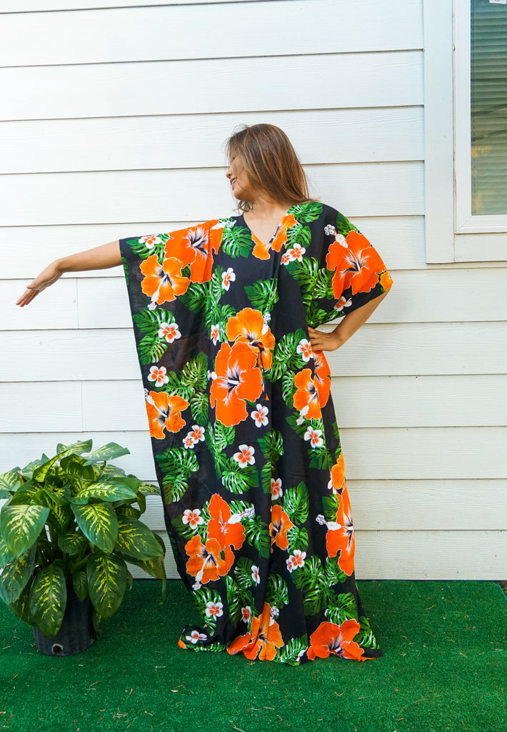 Orange Tropical Hibiscus Kaftan