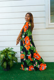 Orange Tropical Hibiscus Kaftan