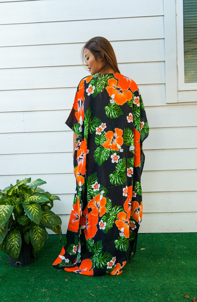 Orange Tropical Hibiscus Kaftan