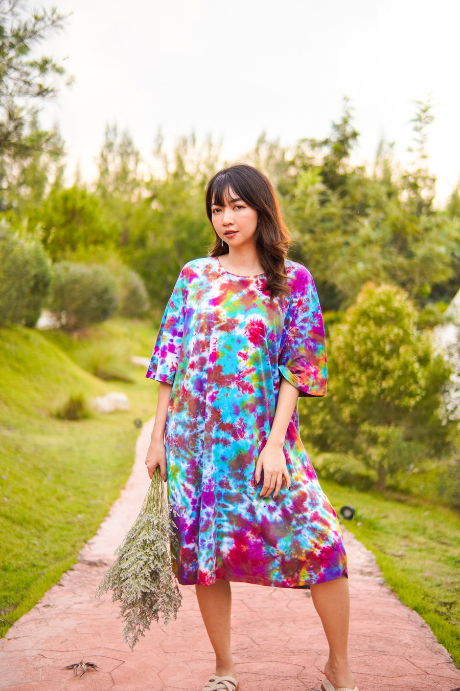 Painted Sky Hippie Oversized Cotton Tunic Shirt Dress