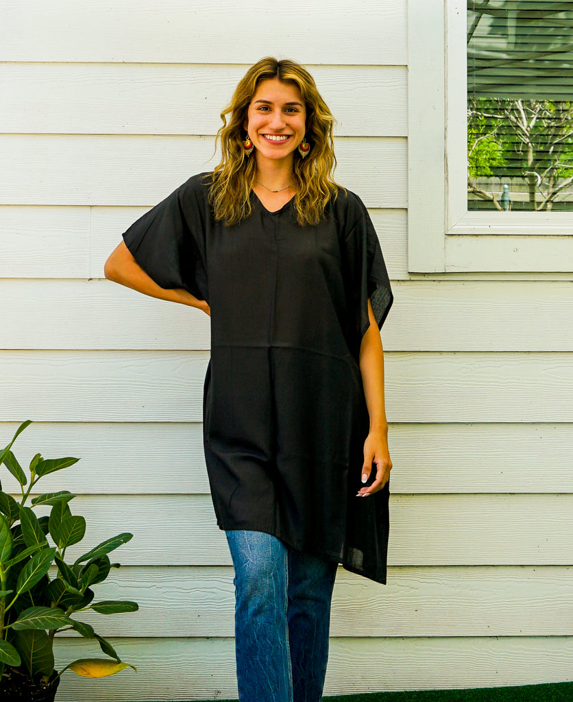 Plain Black Kaftan Blouse Tunic