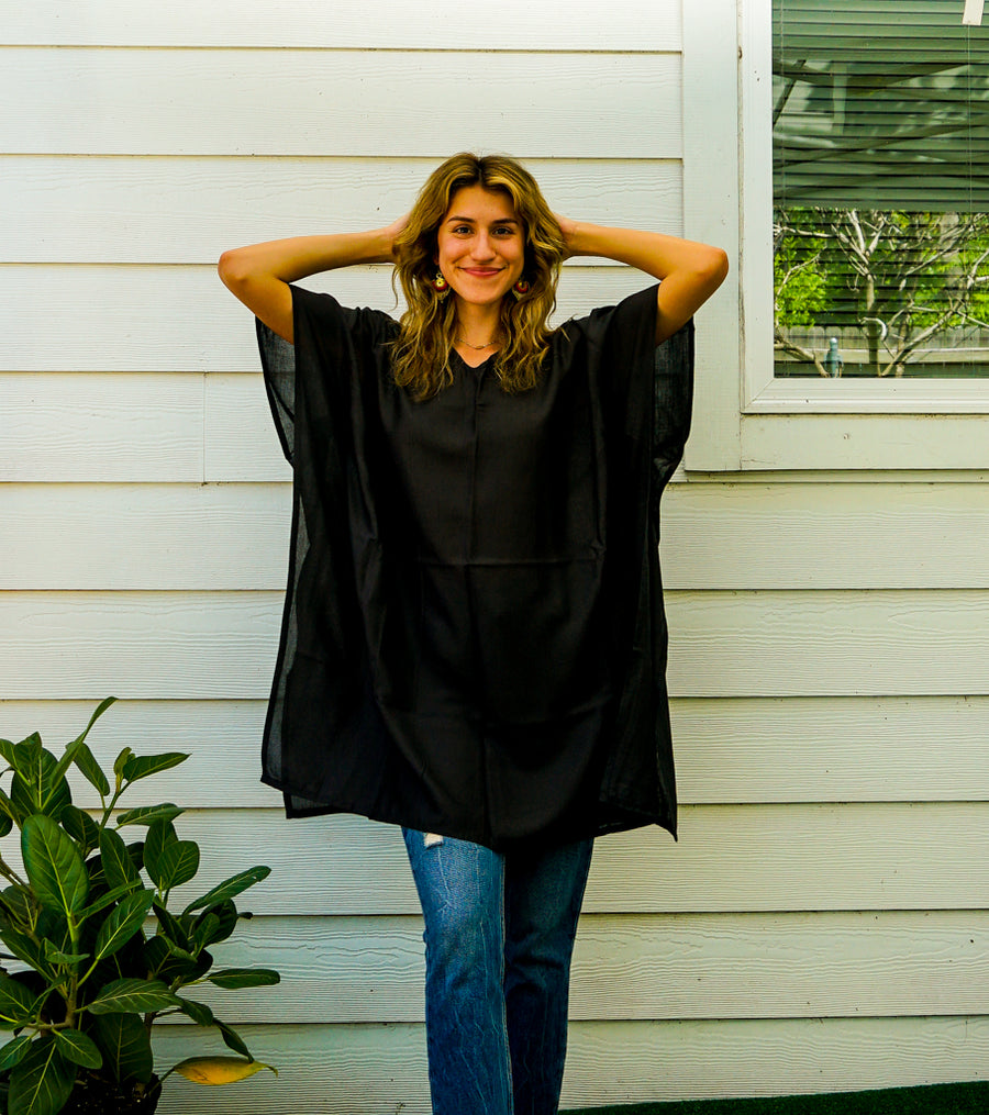 Plain Black Kaftan Blouse Tunic