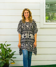 Black Muthita Elephant Kaftan Blouse Tunic