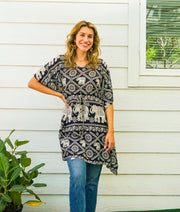 Black Muthita Elephant Kaftan Blouse Tunic