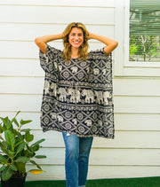 Black Muthita Elephant Kaftan Blouse Tunic