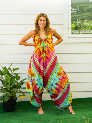 J4- Hand Dyed Wide Leg Boho Hippie Jumpsuits Rompers Pants