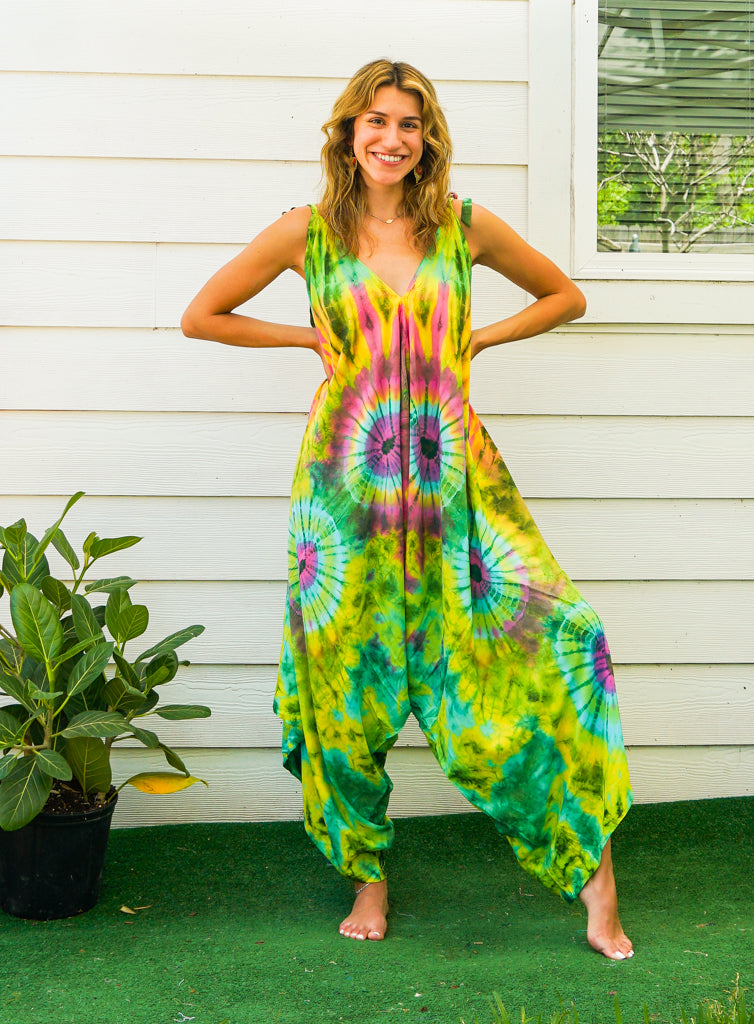 J1- Hand Dyed Wide Leg Boho Hippie Jumpsuits Rompers Pants