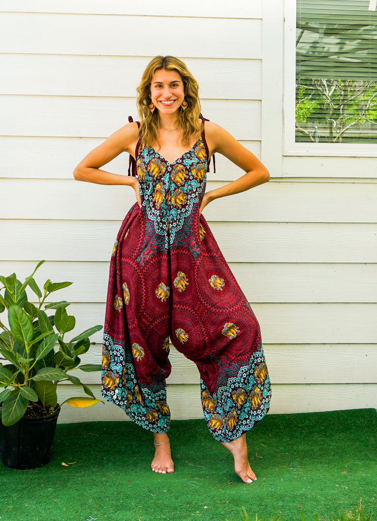 Burgundy Elephant Mandala Jumpsuit