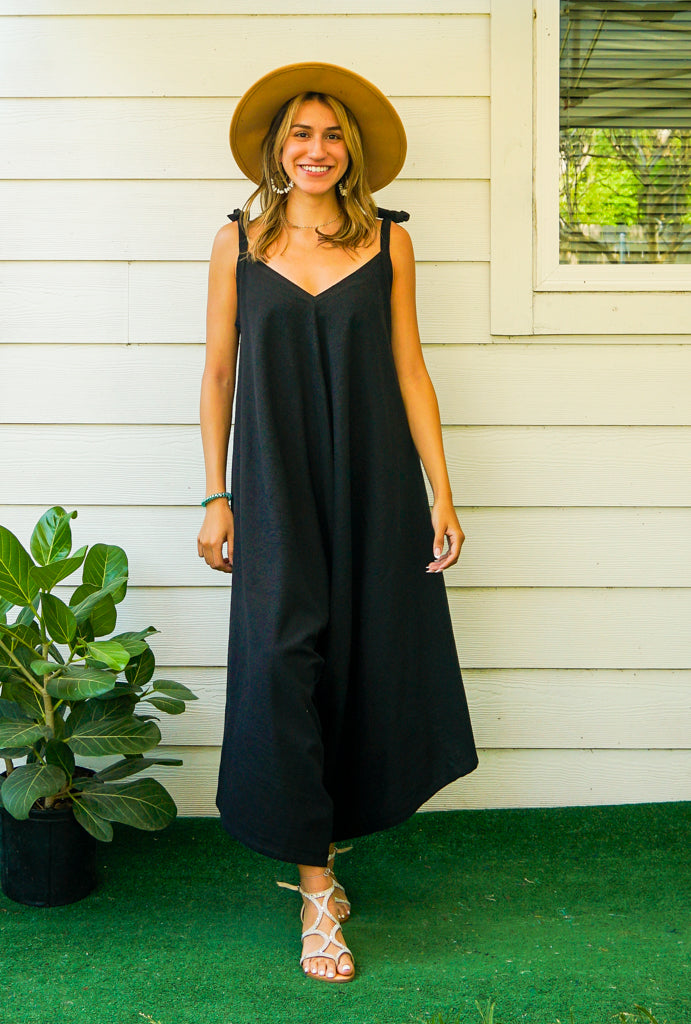 Black Organic Cotton Jumpsuits with Pockets