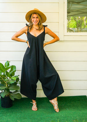 Black Organic Cotton Jumpsuits with Pockets