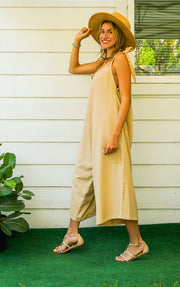 Cream Organic Cotton Jumpsuits with Pockets