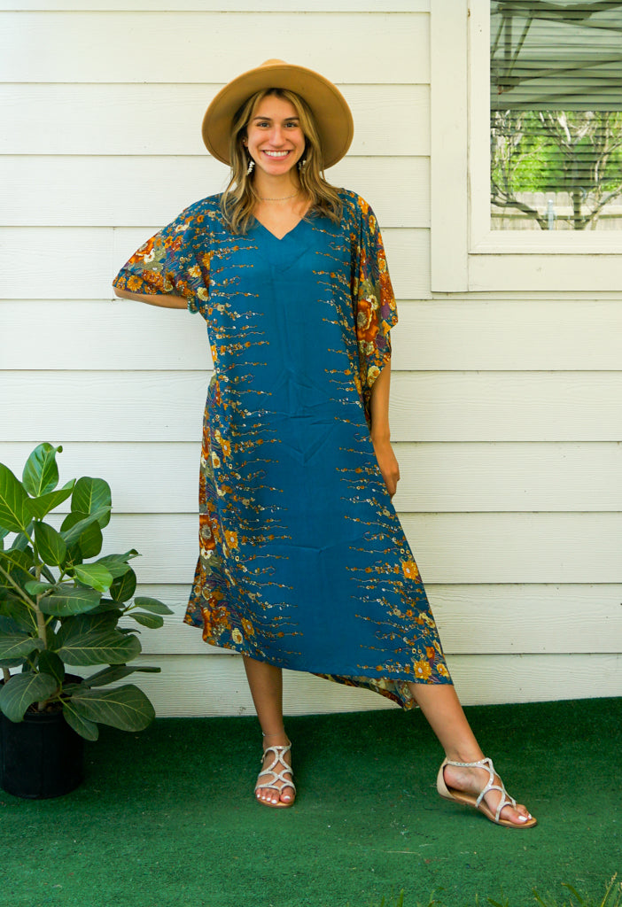 Teal Florals Kaftan