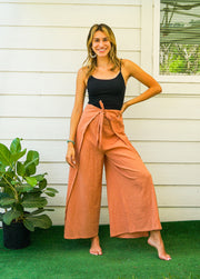 Raw Crinkled Cotton Palazzo Wrap Pants