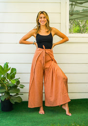 Raw Crinkled Cotton Palazzo Wrap Pants