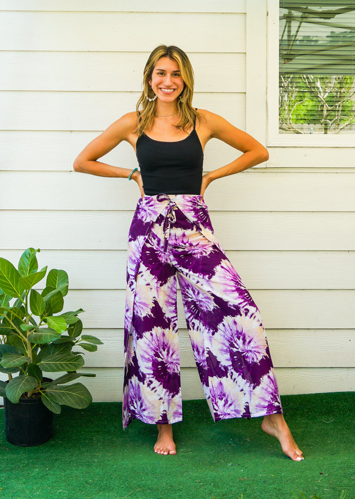 Purple Spiral Palazzo Wrap Pants