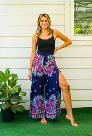 Blue Floral Mandala Palazzo Wrap Pants