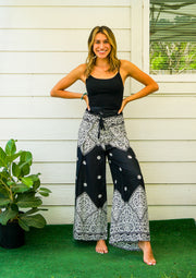 Black Royal Mandala Palazzo Wrap Pants