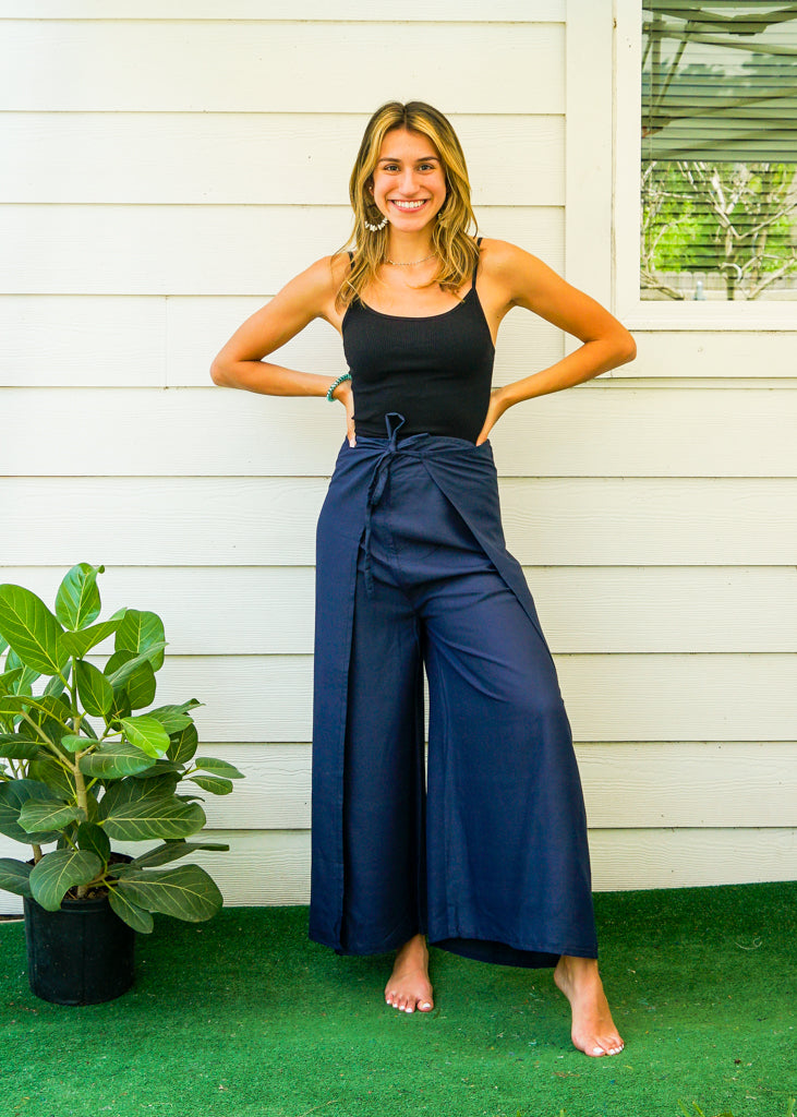 Solid Blue Palazzo Wrap Pants