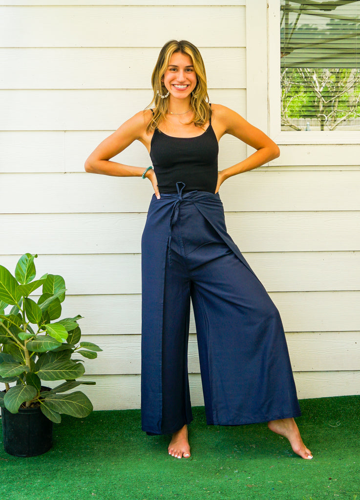 Solid Blue Palazzo Wrap Pants