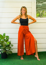 Rust Orange Palazzo Wrap Pants