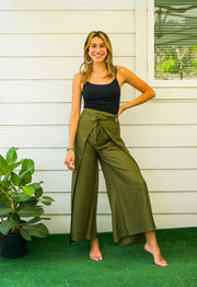 Olive Green Palazzo Wrap Pants