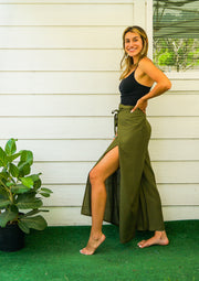 Olive Green Palazzo Wrap Pants